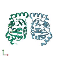 PDB entry 5srj coloured by chain, front view.