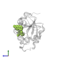 (8R)-6-(7-bromo-9H-pyrimido[4,5-b]indol-4-yl)-8-fluoro-6-azaspiro[3.4]octane-8-carboxylic acid in PDB entry 5sro, assembly 1, side view.