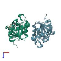 PDB entry 5srs coloured by chain, top view.