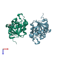 PDB entry 5srz coloured by chain, top view.