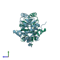 PDB entry 5ss1 coloured by chain, side view.