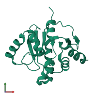 Monomeric assembly 2 of PDB entry 5ss2 coloured by chemically distinct molecules, front view.