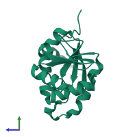 Monomeric assembly 2 of PDB entry 5ss2 coloured by chemically distinct molecules, side view.
