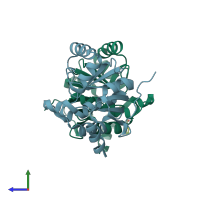 PDB entry 5ss4 coloured by chain, side view.