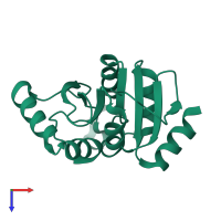 Monomeric assembly 2 of PDB entry 5ssf coloured by chemically distinct molecules, top view.