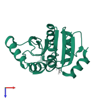 Papain-like protease nsp3 in PDB entry 5ssf, assembly 1, top view.