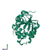 Papain-like protease nsp3 in PDB entry 5ssl, assembly 1, side view.