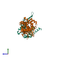 PDB entry 5st6 coloured by chain, side view.
