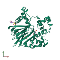 Monomeric assembly 1 of PDB entry 5suw coloured by chemically distinct molecules, front view.