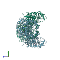 PDB entry 5sx3 coloured by chain, side view.