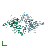 PDB entry 5t0k coloured by chain, front view.
