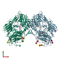 PDB entry 5t4e coloured by chain, front view.