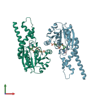 PDB entry 5t9f coloured by chain, front view.