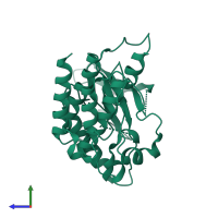 Monomeric assembly 2 of PDB entry 5tc0 coloured by chemically distinct molecules, side view.