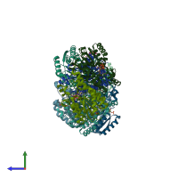 PDB entry 5thk coloured by chain, side view.