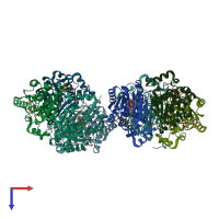 PDB entry 5thk coloured by chain, top view.