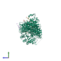 PDB entry 5tj6 coloured by chain, side view.