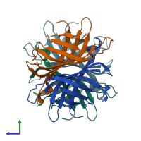 PDB entry 5to2 coloured by chain, side view.