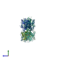 PDB entry 5tt8 coloured by chain, side view.