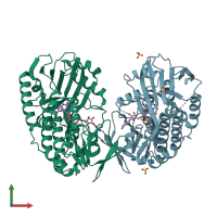 PDB entry 5tue coloured by chain, front view.