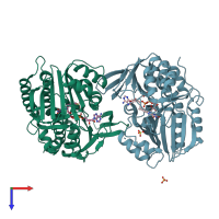 PDB entry 5tue coloured by chain, top view.