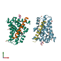 PDB entry 5twa coloured by chain, front view.