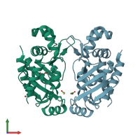 PDB entry 5u7b coloured by chain, front view.