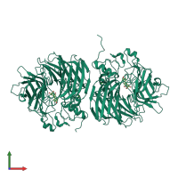 Homo dimeric assembly 2 of PDB entry 5u8z coloured by chemically distinct molecules, front view.