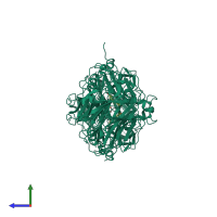 Homo dimeric assembly 2 of PDB entry 5u8z coloured by chemically distinct molecules, side view.