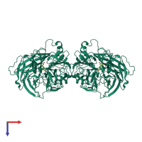 Homo dimeric assembly 2 of PDB entry 5u8z coloured by chemically distinct molecules, top view.