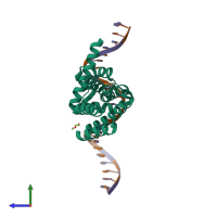 PDB entry 5ua2 coloured by chain, side view.