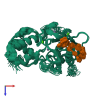 PDB entry 5ue5 coloured by chain, ensemble of 16 models, top view.