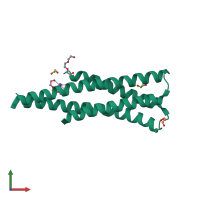 Homo dimeric assembly 1 of PDB entry 5uky coloured by chemically distinct molecules, front view.