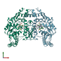 PDB entry 5unv coloured by chain, front view.