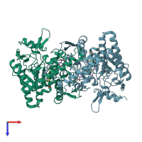 PDB entry 5unv coloured by chain, top view.