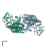 PDB entry 5uqt coloured by chain, top view.