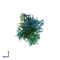 PDB entry 5utu coloured by chain, side view.