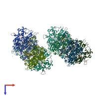 PDB entry 5utu coloured by chain, top view.