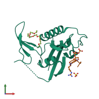 Hetero dimeric assembly 1 of PDB entry 5uy9 coloured by chemically distinct molecules, front view.