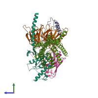 PDB entry 5uz7 coloured by chain, side view.