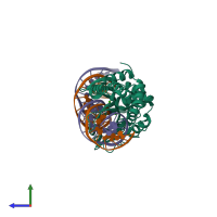 PDB entry 5v0q coloured by chain, side view.