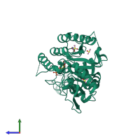 Monomeric assembly 1 of PDB entry 5vcm coloured by chemically distinct molecules, side view.