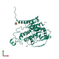 Monomeric assembly 2 of PDB entry 5vcm coloured by chemically distinct molecules, front view.