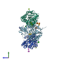 PDB entry 5vem coloured by chain, side view.