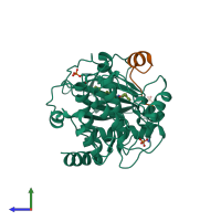 PDB entry 5vhb coloured by chain, side view.