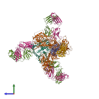 Hetero 14-meric assembly 1 of PDB entry 5vj6 coloured by chemically distinct molecules, side view.