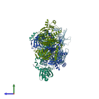 PDB entry 5vl1 coloured by chain, side view.