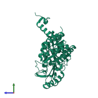 PDB entry 5vmb coloured by chain, side view.