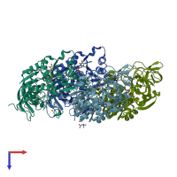 PDB entry 5vn1 coloured by chain, top view.