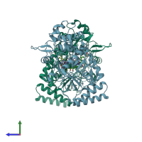 PDB entry 5vuj coloured by chain, side view.